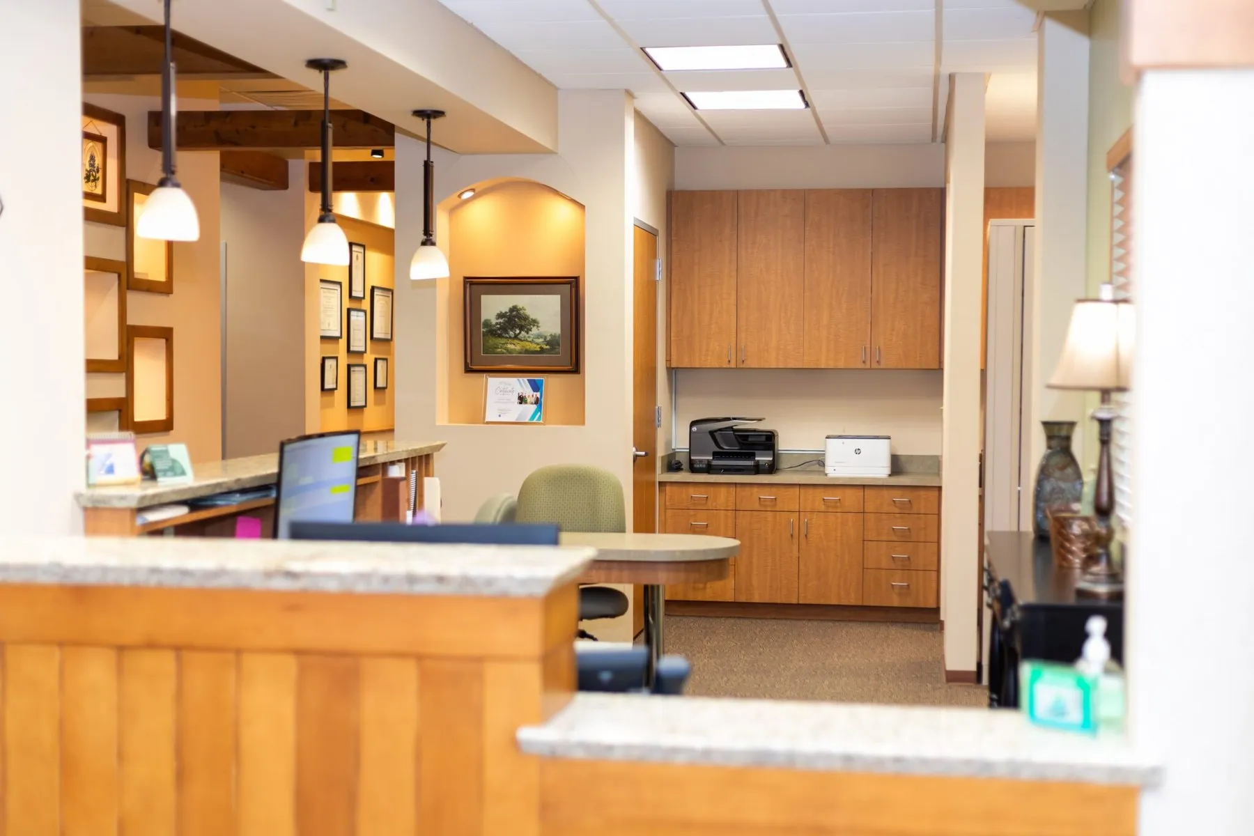 The front desk and business office area at Oak Hills Dentistry